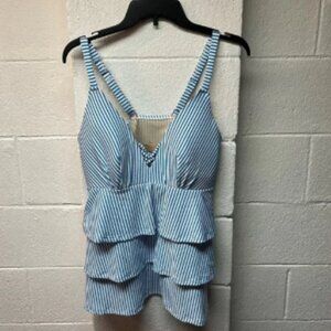 Lane Bryant Striped Blue and White Women's Swim Top. Size 14